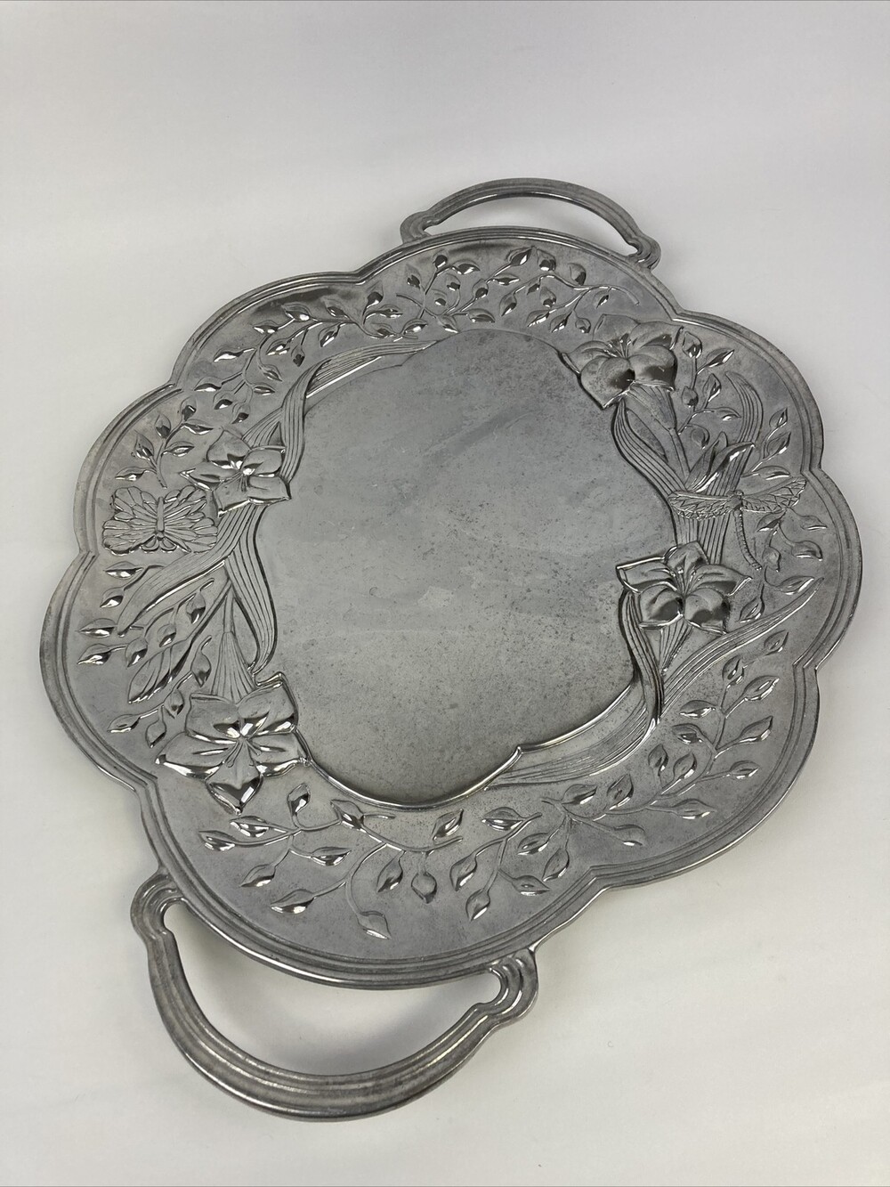 Lenox Butterfly Meadow Handled Serving Tray Iris Floral Metal Silver Platter